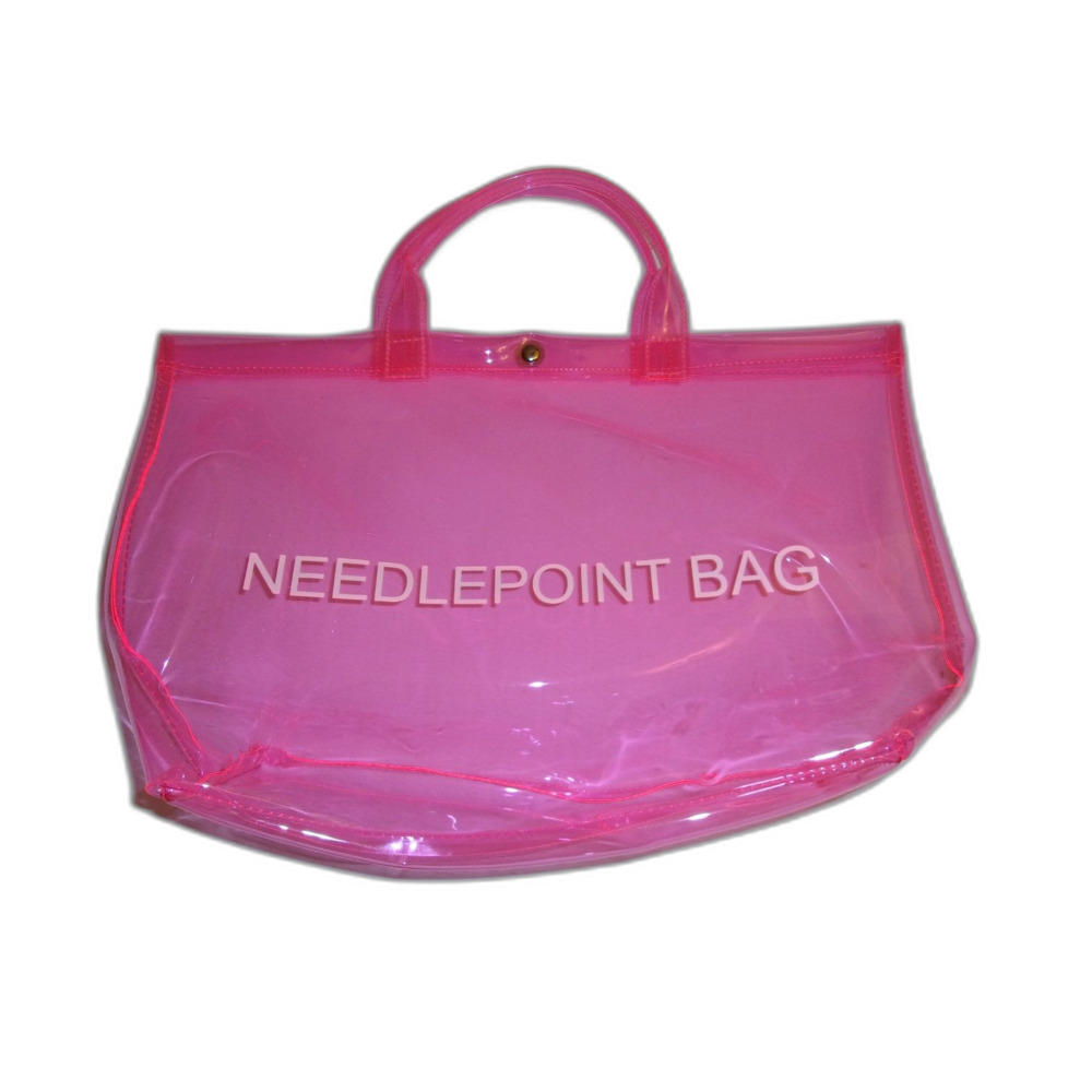 Needlepoint Tote Bag Sturdy Plastic Clear Pink  Vintage